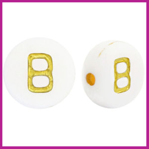 Letterkraal acryl wit/goud rond 7 mm B