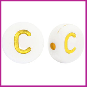 Letterkraal acryl wit/goud rond 7 mm C