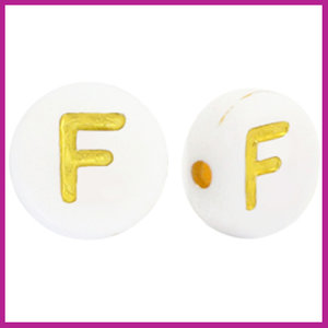 Letterkraal acryl wit/goud rond 7 mm F