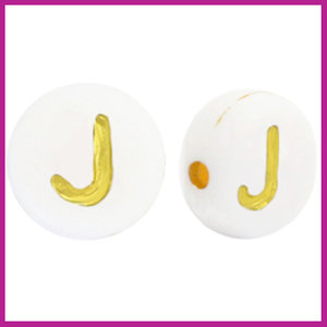 Letterkraal acryl wit/goud rond 7 mm J