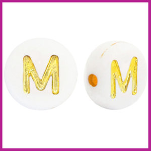 Letterkraal acryl wit/goud rond 7 mm M