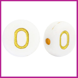 Letterkraal acryl wit/goud rond 7 mm O