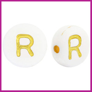 Letterkraal acryl wit/goud rond 7 mm R