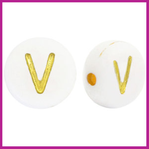 Letterkraal acryl wit/goud rond 7 mm V