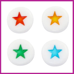 Letterkraal acryl rond 7mm ster wit/multicolor