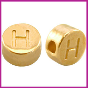 DQ letterkraal metaal rond 7 mm H Goud