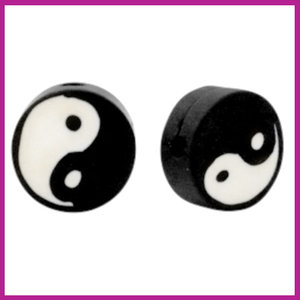 Polymeer kraal Yin & Yang zwart wit
