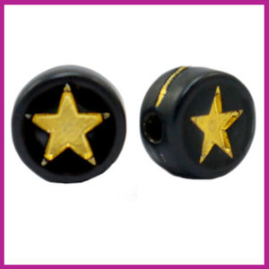 Letterkraal acryl zwart/goud rond 7 mm sterretje