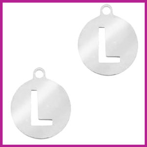 RVS stainless steel bedel initial coin zilver L