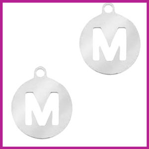 RVS stainless steel bedel initial coin zilver M