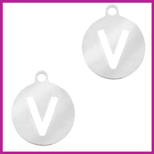 RVS stainless steel bedel initial coin zilver V