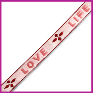 Lint met tekst "love life" pink-warm red 