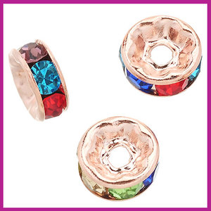 Strass kraal rondel Ø8mm rosegold - multicolor