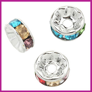 Strass kraal rondel Ø8mm zilver - multicolor