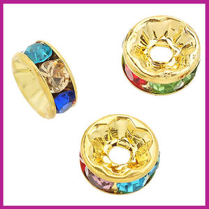 Strass kraal rondel Ø8mm goud - multicolor