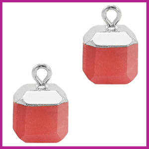 Natuursteen hanger square crimson red zilver