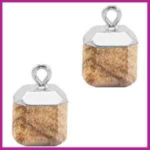 Natuursteen hanger square porcini brown zilver