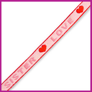 Lint met tekst "sister love" pink red