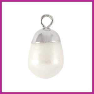 Zoetwaterparel bedel rond silver-Natural white
