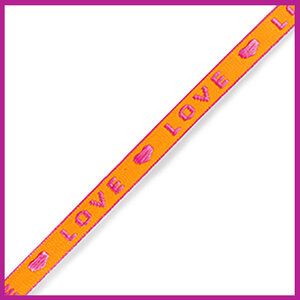 Lint met tekst "love" neon orange pink