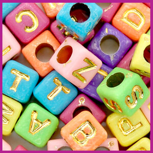 Letterkralenmix acryl blokje 7mm multicolor goud