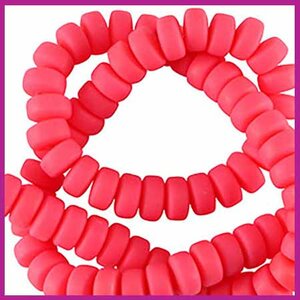 Polymeer kraal rondel 7mm neon coral pink