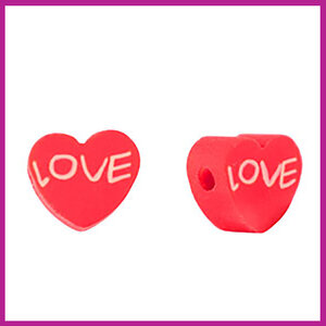 Polymeer kraal hart "LOVE" rood