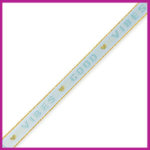 Lint met tekst "good vibes" Ice blue goud