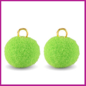 Pompom bedel Ø12mm met goud ringetje vibrant green