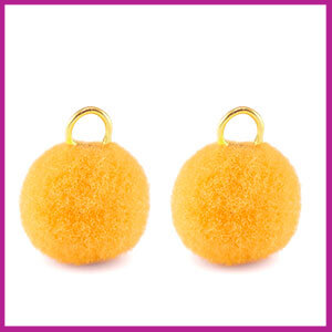 Pompom bedel Ø12mm met goud ringetje spectra yellow