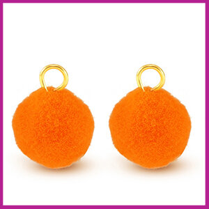 Pompom bedel Ø12mm met goud ringetje neon orange