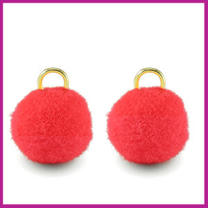 Pompom bedel Ø12mm met goud ringetje neon pink