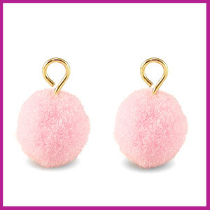 Pompom bedel Ø12mm met goud ringetje light pink