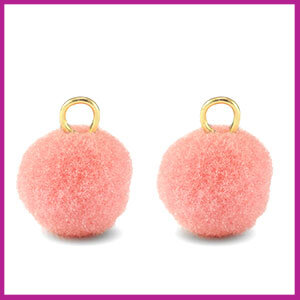 Pompom bedel Ø12mm met goud ringetje pink