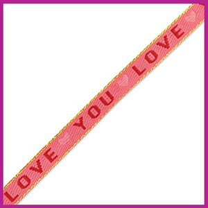 Lint met tekst "love you" donker roze, rood en goud