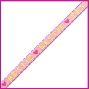 Lint met tekst "bestie" roze en lime groen