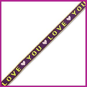 Lint met tekst "love you" paars, lime groen en goud
