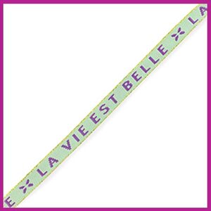 Lint met tekst "la vie est belle" mint green-purple goud