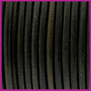 DQ leer rond 3 mm vintage black per 50cm