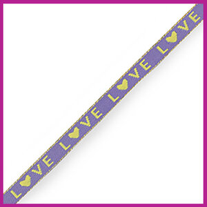 Lint met tekst ''love'' lavender purple goud