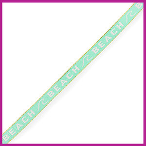 Lint met tekst ''beach'' turquoise goud