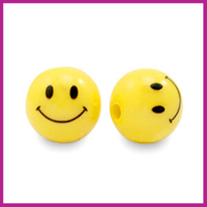 Acryl kralen smiley geel