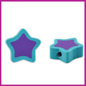 Polymeer kraal ster paars turquoise blauw