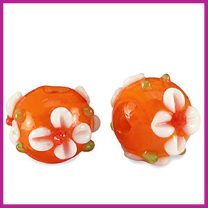 DQ glaskraal lampwork bloem oranje-wit