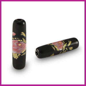 DQ glaskraal tube bloem zwart - rose goud