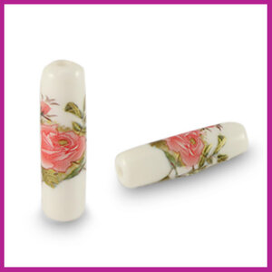 DQ glaskraal tube bloem wit - rose goud