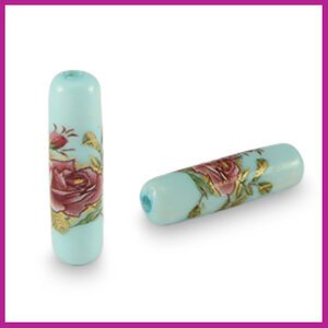 DQ glaskraal tube bloem turquoise blauw - rose