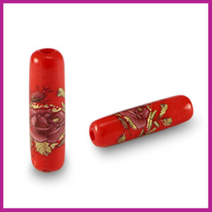 DQ glaskraal tube bloem rood - rose goud