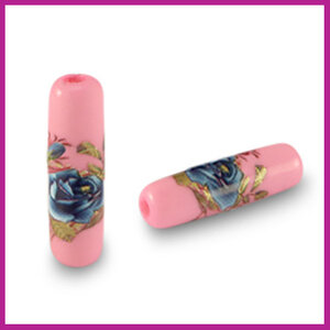 DQ glaskraal tube bloem rose - blauw goud
