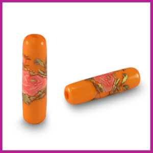 DQ glaskraal tube bloem oranje - rose goud